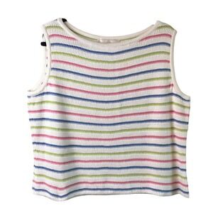 St.‎ John Sport Multicolor Stripe Textured Knit Tank Top Cream Large